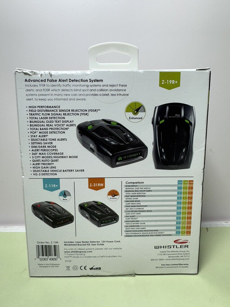WHISTLER HIGH PERFORMANCE RADAR LASER DETECTOR Z-19R+ (BILINGUAL) #1