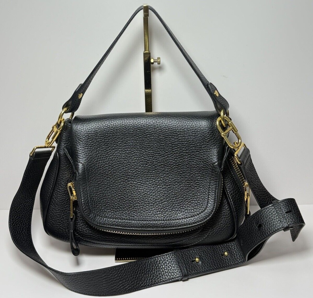 Tom Ford Women's Black Jennifer Medium Double Strap Leather Shoulder Bag #6