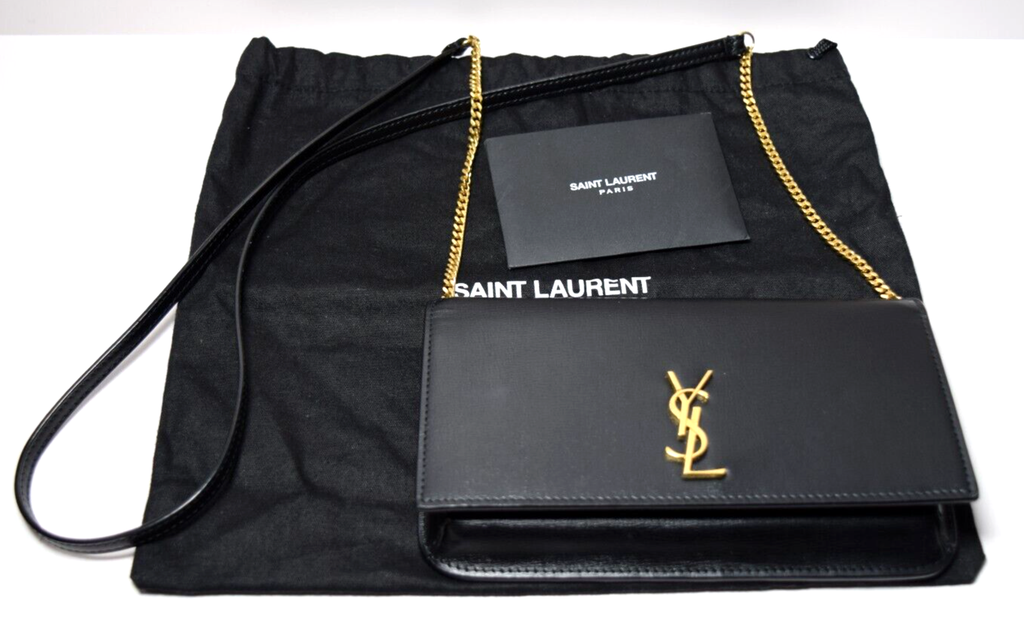 Saint Laurent Classic Monogram Phone Holder Shoulder Leather Black #12