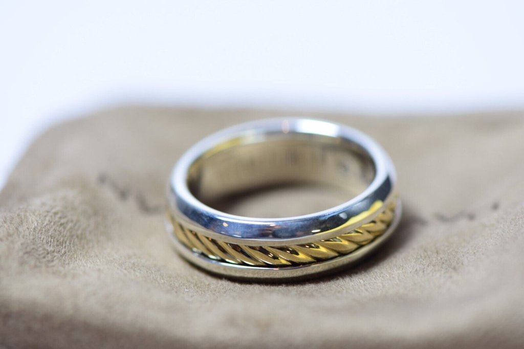 David Yurman 'Cable Classics' Band Ring Sterling + 18K Gold 8mm Size 11 #4