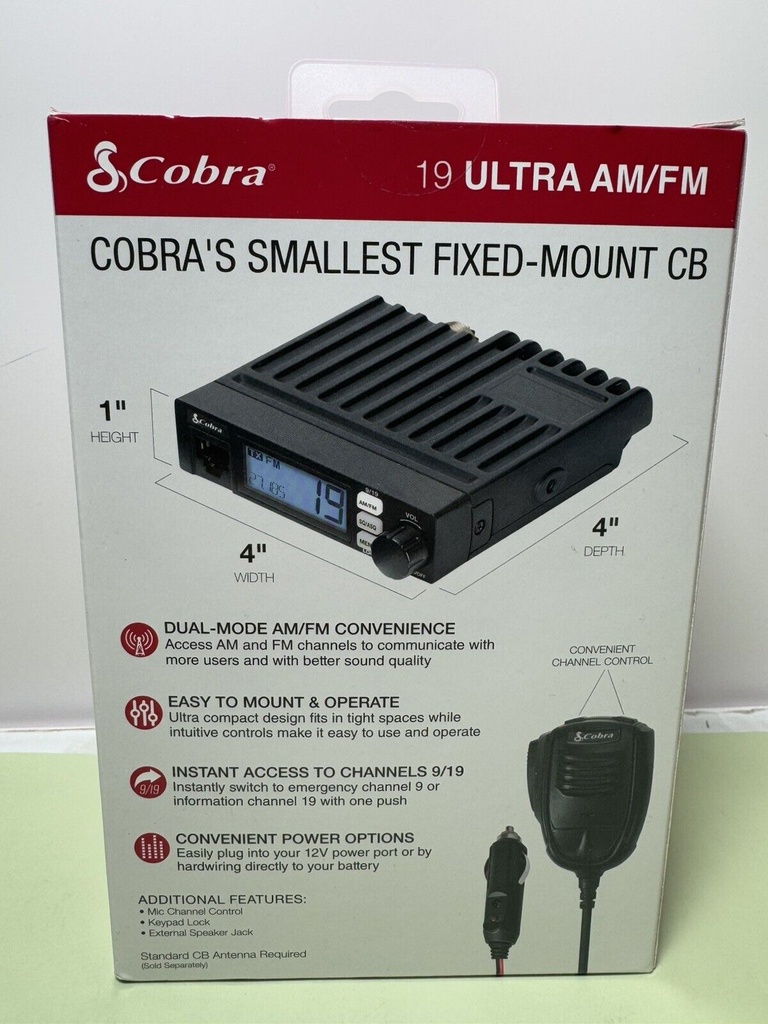 Cobra Dual Mode 19 Ultra AM/FM Compact CB Radio 4W Power 40 Channels NEW SEALED #1