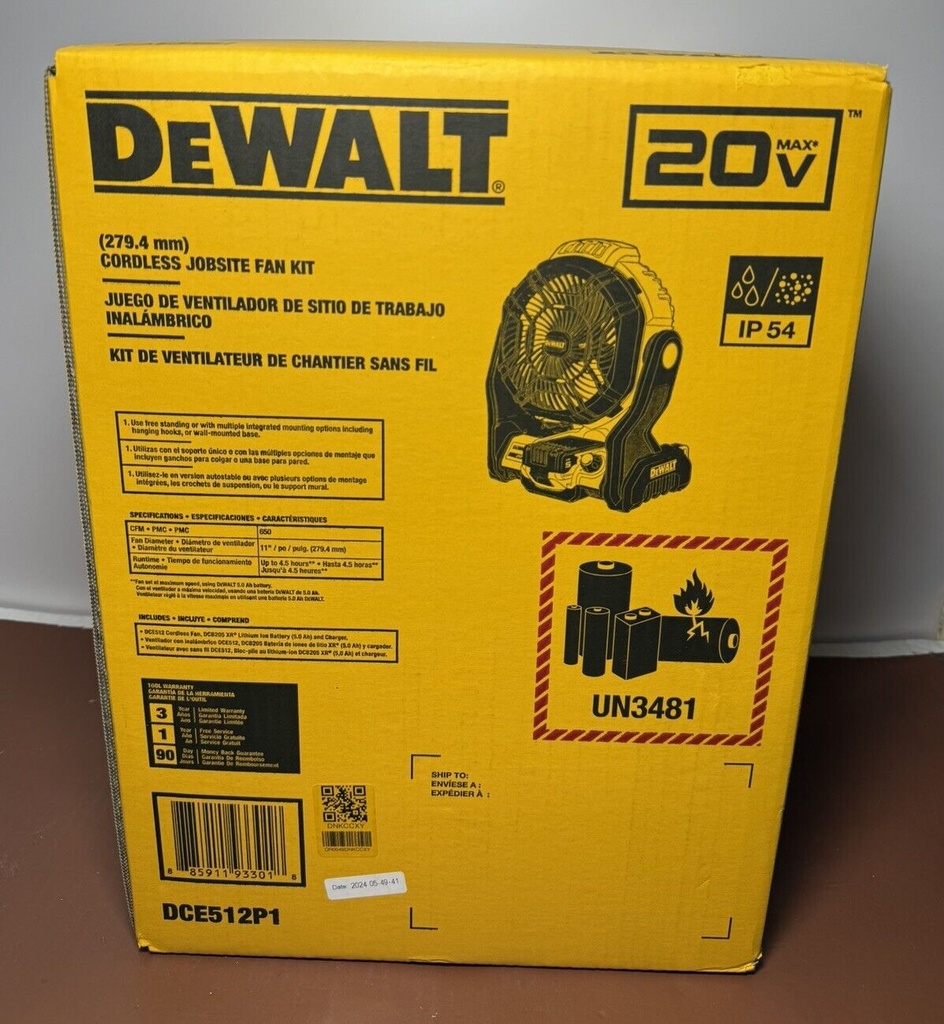 Brand New - DeWalt DCE512P1 Cordless Jobsite Fan KIT w/ 5Ah Battery/Charger #2