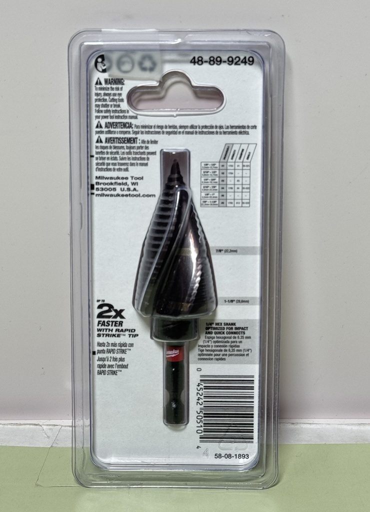 Milwaukee 48-89-9249 SHOCKWAVE 7/8 in. - 1-1/8 in. #9 Impact-Rated Titanium Step #1