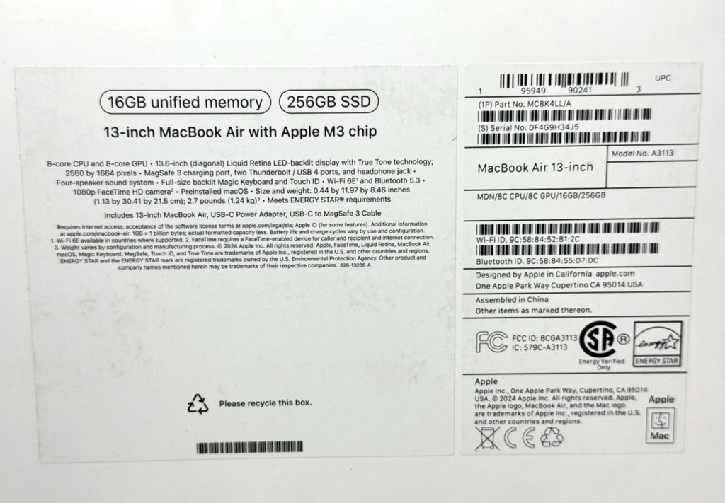 Apple MacBook Air 2024 13.6" M3 8C/8C 256GB SSD 16GB RAM Midnight #3