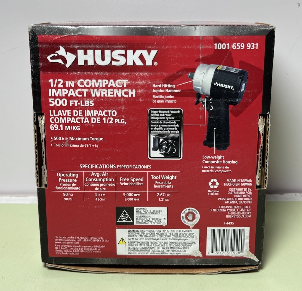 HUSKY H4435 1/2" Compact Impact Wrench Air Tool 1001659931 New #1