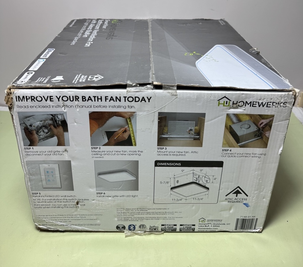 Homewerks 7148-01 110CFM SmartVent Bath Fan Bluetooth Speakers LED Light Alexa #1