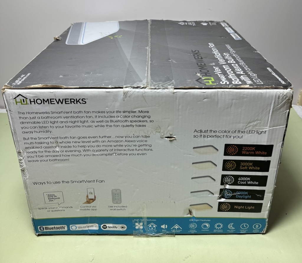 Homewerks 7148-01 110CFM SmartVent Bath Fan Bluetooth Speakers LED Light Alexa #3