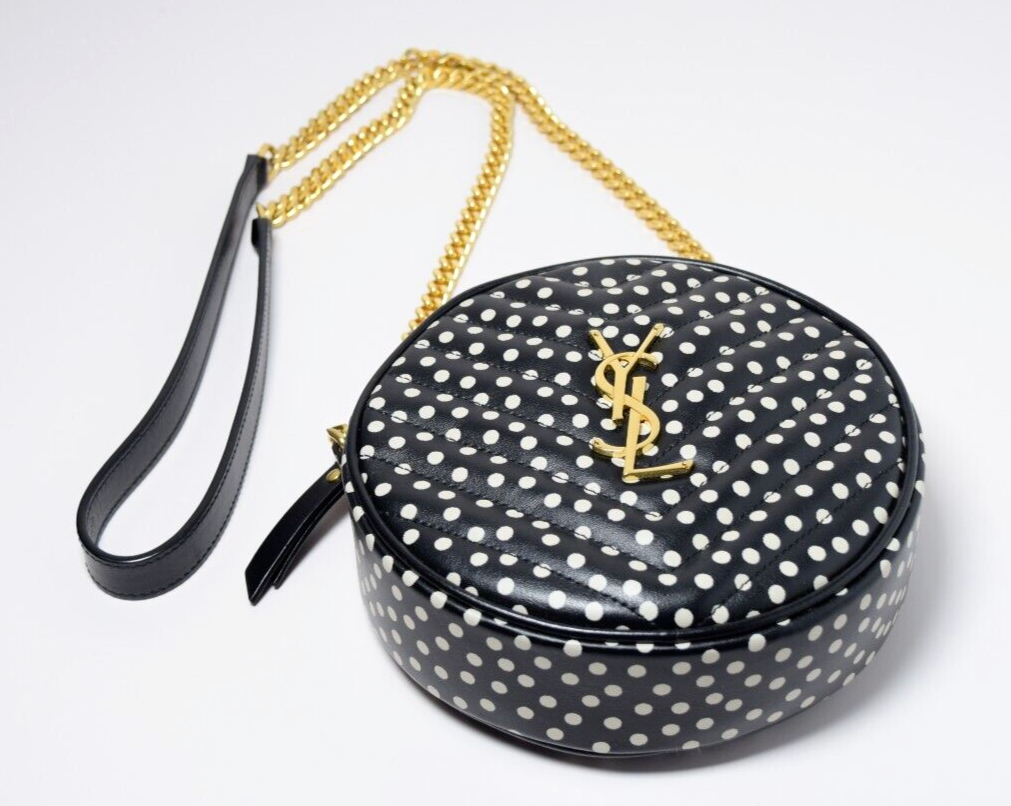 Saint Laurent YSL Black & White Round Quilted Polka-Dot Crossbody Bag #2