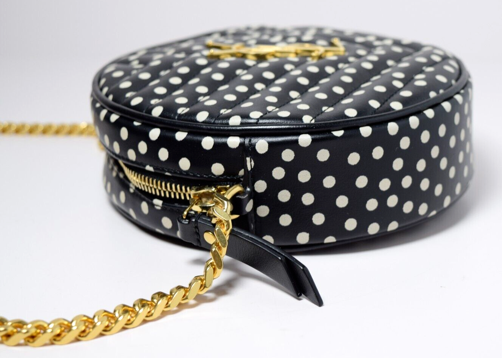 Saint Laurent YSL Black & White Round Quilted Polka-Dot Crossbody Bag #6