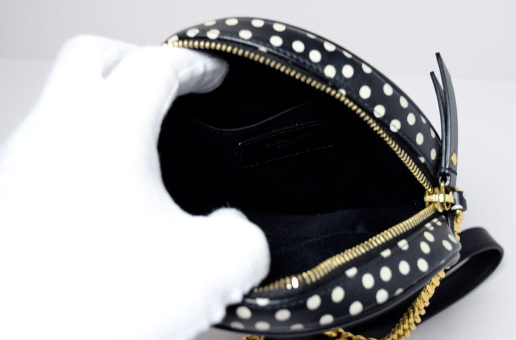 Saint Laurent YSL Black & White Round Quilted Polka-Dot Crossbody Bag #9