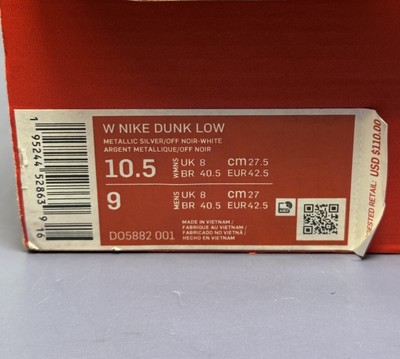 Nike Women's Dunk Low Metallic Silver Black White - DO5882-001 US Size 10.5W #6