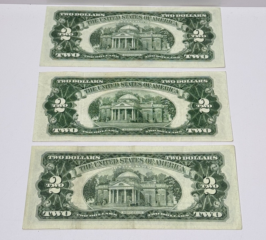 Lot of 3 $2 Bills Red Seal 1963 1963 1953 A #1