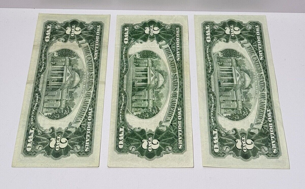 Lot of 3 $2 Bills Red Seal 1963 1963 1953 A #2