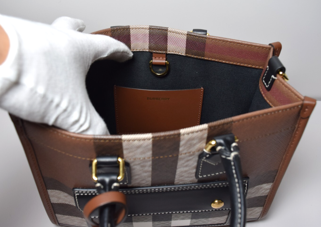 Burberry Freya Shopping Tote Check Canvas with Leather - Mini #10