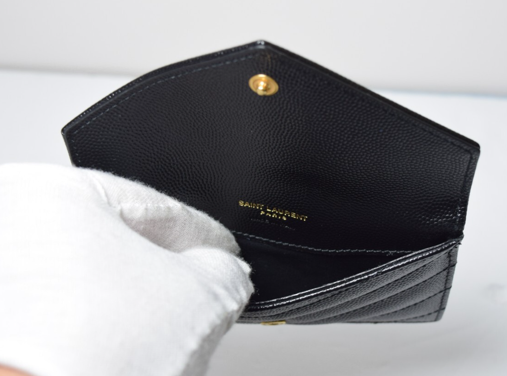 SAINT LAURENT Card Case Grain Leather YSL Gold Hardware Black #9