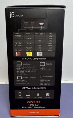 NEW Multiport Charger 185W 3.1 USB-C 3-Port Charging Dock J5 Create Mac JUP37185 #2