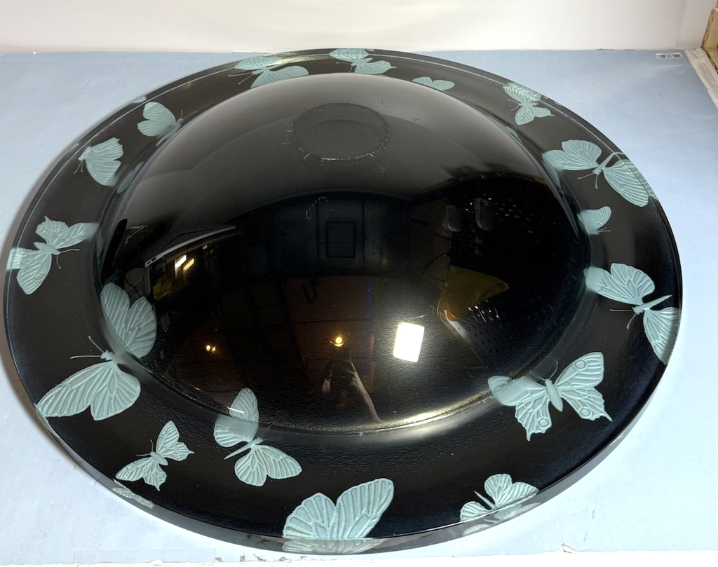 Stephen Schlanser 2000 Signed Butterfly Art Glass Bowl 22” Iridescent Violet #2
