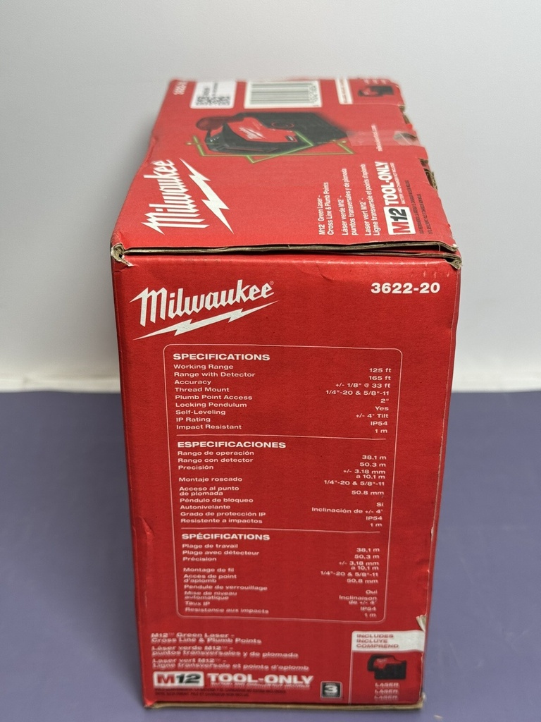 New - Milwaukee 3622-20 M12 Green Laser Level - Red/Black #1