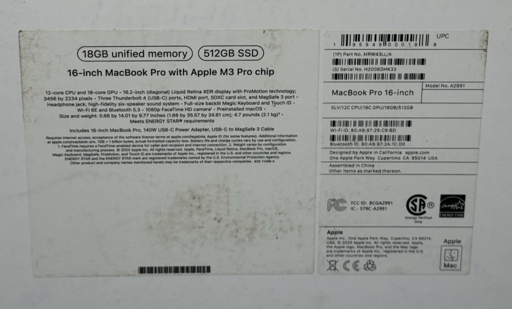 Apple MacBook Pro 16" M3 2023 18C 18GB RAM 512GB SSD A2991 Batt 100%+ Apple Care #3