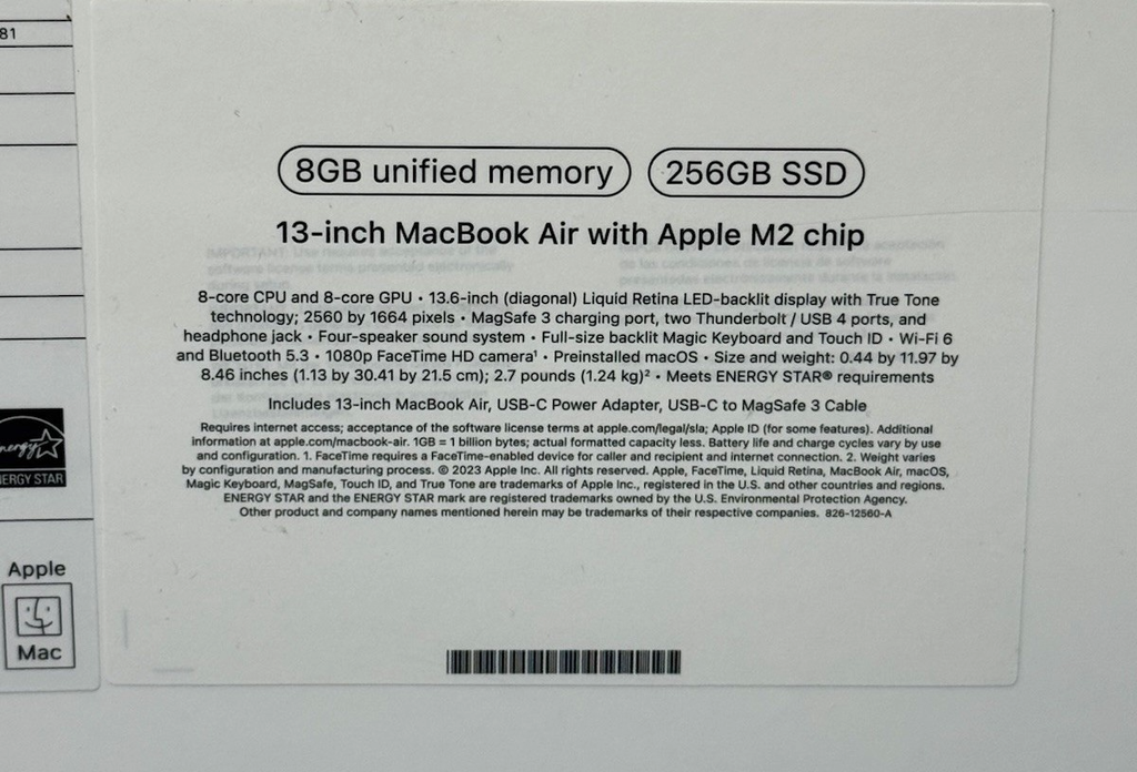 Apple MacBook Air 13" 2022 M2 8 GB RAM 256GB SSD A2681 Space Gray -New Sealed #3