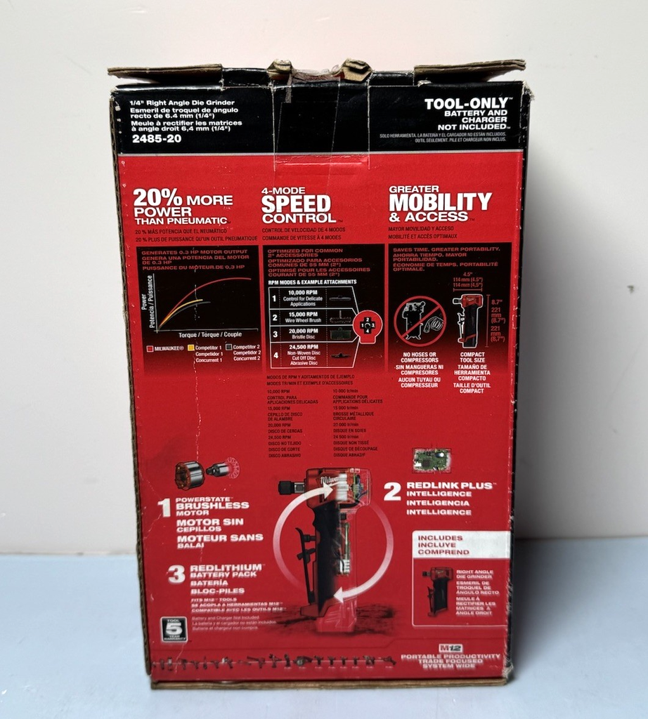 Milwaukee 2485-20 M12 FUEL 1/4" Right Angle Die Grinder (Tool Only) - New #1