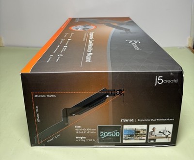 J5Create Adjustable Dual Monitor Arms Up to 32" Black (JTSA102)-New Sealed #2