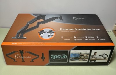 J5Create Adjustable Dual Monitor Arms Up to 32" Black (JTSA102)-New Sealed #3