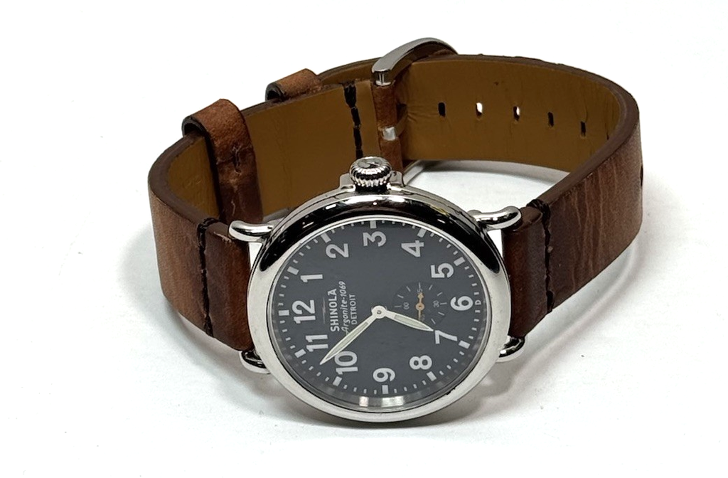 Shinola The Runwell 41mm Silver Steel Case Blue Dial Brown Leather Band #2