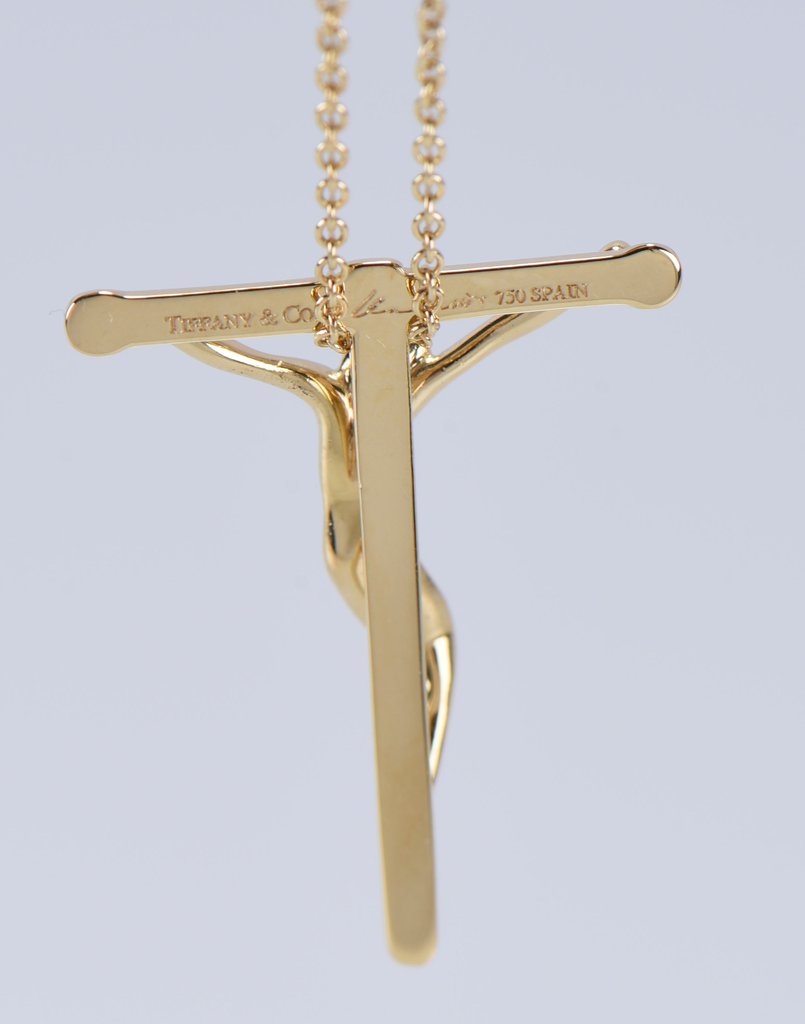 18K 750 Yellow Gold Tiffany & Co Elsa Peretti Spain Crucifix Pendant Necklace #1