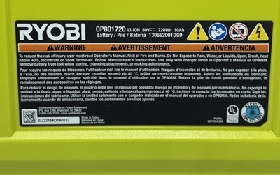 RYOBI 80V 10 Ah Lithium-Ion Mower Battery 10.0 Amp (OP801720) -Open Box/Unused #3