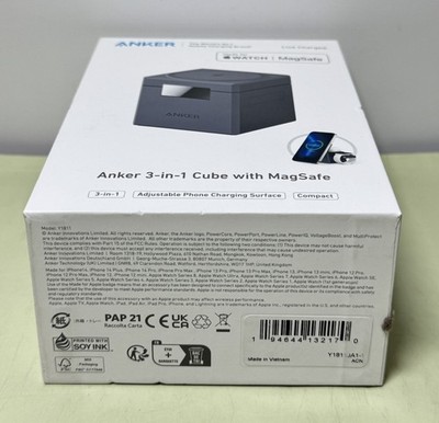 Anker 3-in-1 Cube with MagSafe Y1811JA1-1 Gray Wireless For Apple -New #2