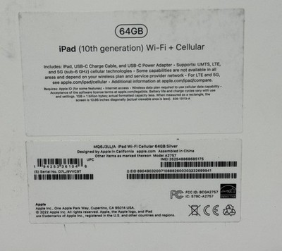 Apple iPad 10th Gen 64GB A2757 Silver Wi-Fi + 5G  Cell Unlocked -New Sealed #2