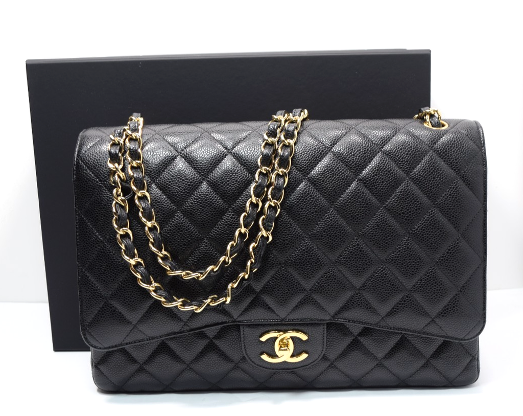 Chanel Classic Maxi Double Flap Black Caviar Leather Gold Hardware w/ Box & Dust #1