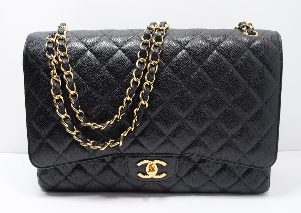 Chanel Classic Maxi Double Flap Black Caviar Leather Gold Hardware w/ Box & Dust #5