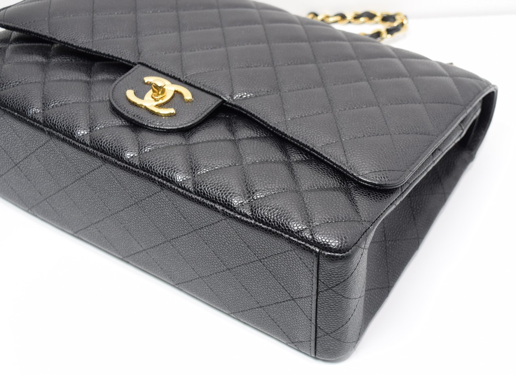Chanel Classic Maxi Double Flap Black Caviar Leather Gold Hardware w/ Box & Dust #11