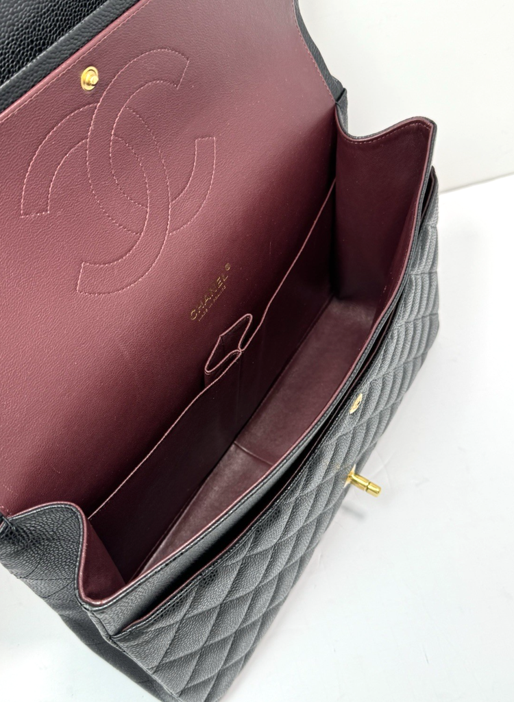 Chanel Classic Maxi Double Flap Black Caviar Leather Gold Hardware w/ Box & Dust #14