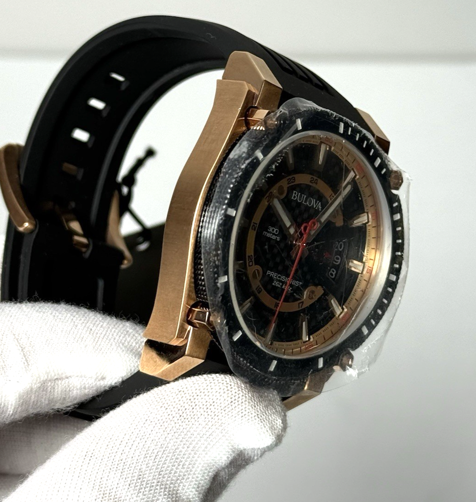 Bulova Precisionist 98B152 Icon Rose Gold Black Dial Polyurethane Men's Watch #10