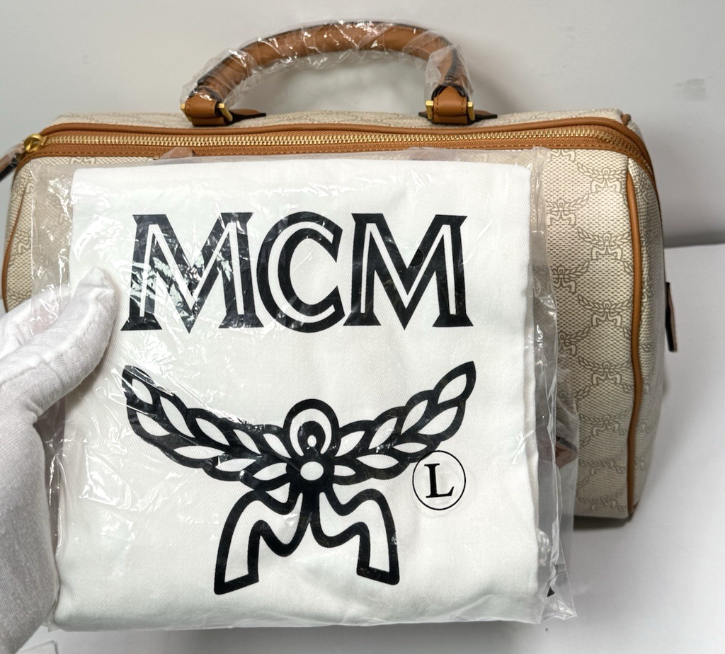 MCM Ella Boston Lauretos Medium Bowling Bag Oatmeal- NWT #10