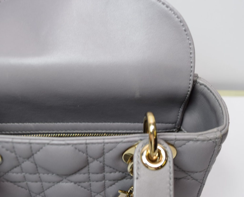 Christian Dior Lady Dior Small Bag – Gray Lambskin / Gold Hardware *No Strap* #12