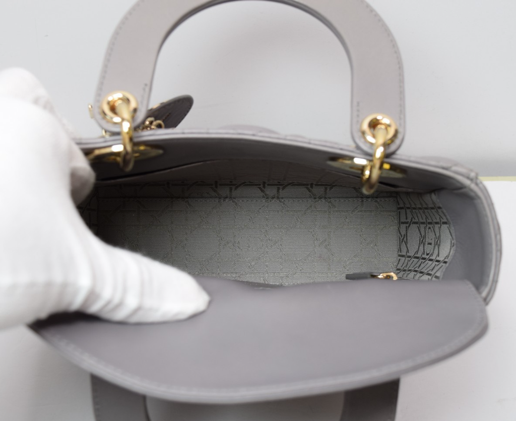 Christian Dior Lady Dior Small Bag – Gray Lambskin / Gold Hardware *No Strap* #15