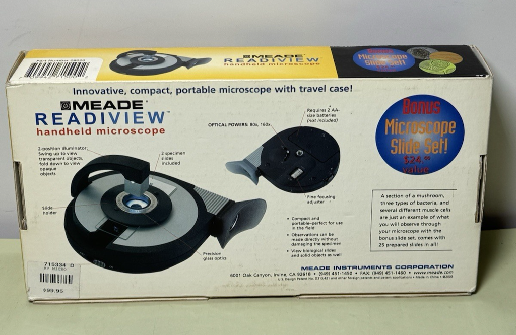 Meade ReadView Handheld Microscope 80x160x w/ 25 Slides Set NOB Never Used #5