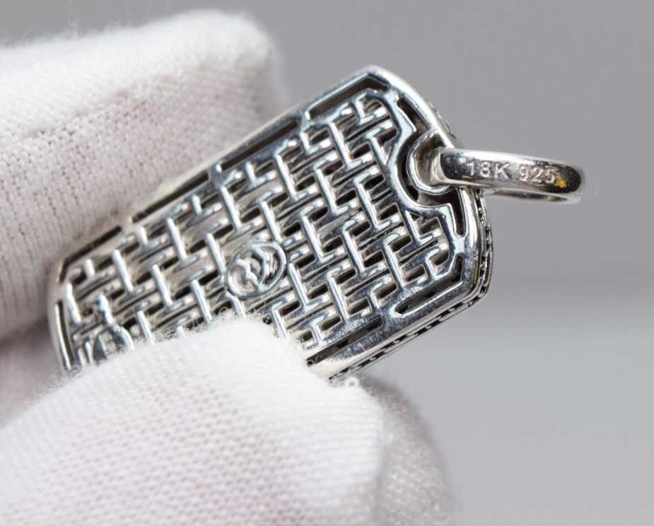 Effy Men's Black Diamond Dog Tag Pendant 925 Sterling Silver/18K Rose Gold #2