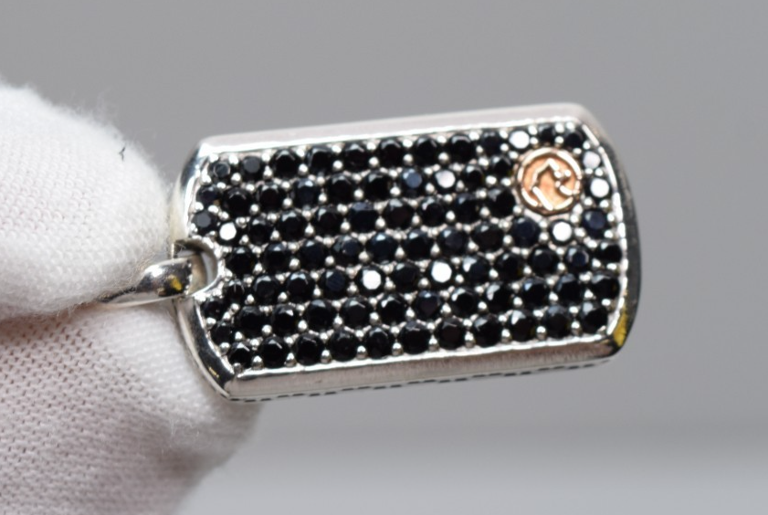 Effy Men's Black Diamond Dog Tag Pendant 925 Sterling Silver/18K Rose Gold #3