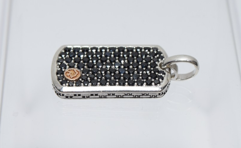 Effy Men's Black Diamond Dog Tag Pendant 925 Sterling Silver/18K Rose Gold #4