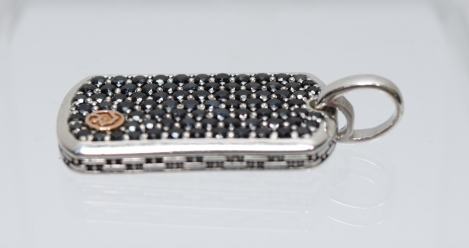 Effy Men's Black Diamond Dog Tag Pendant 925 Sterling Silver/18K Rose Gold #5