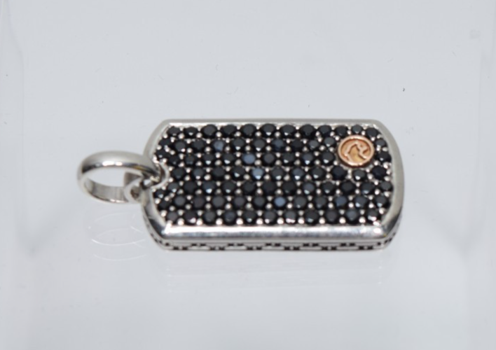 Effy Men's Black Diamond Dog Tag Pendant 925 Sterling Silver/18K Rose Gold #6