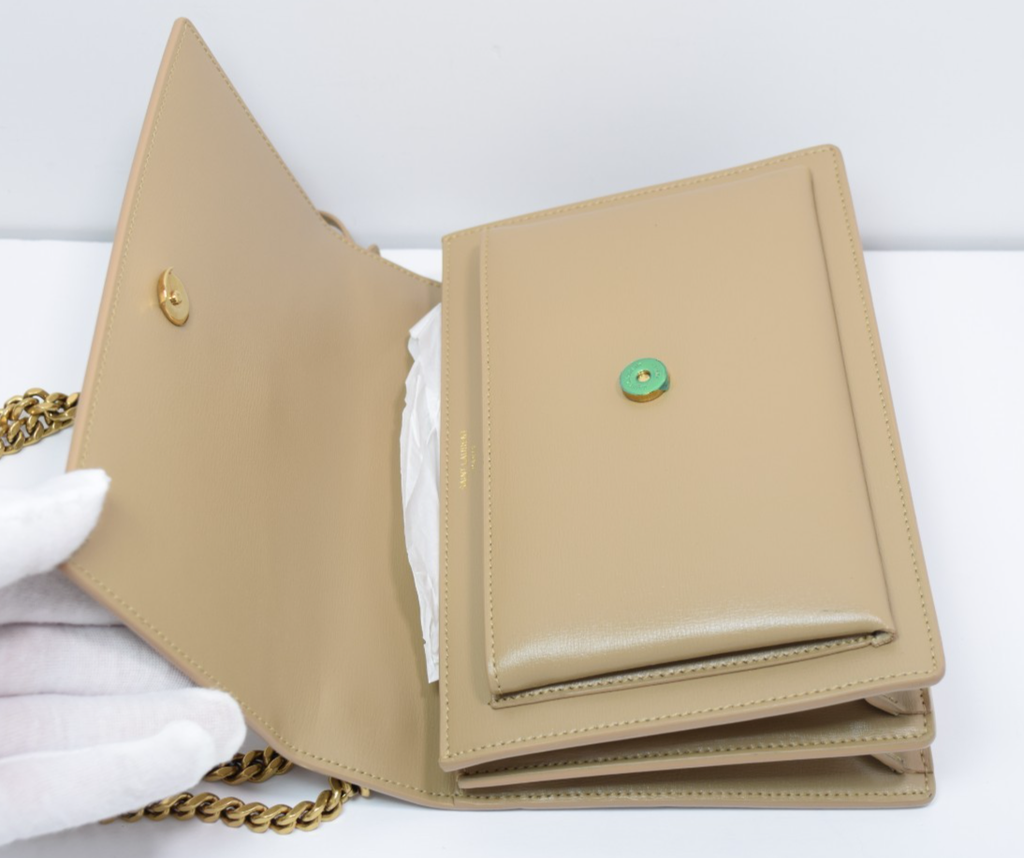 Saint Laurent Sunset Medium Bag Latte Cream Leather Gold Logo COA #7