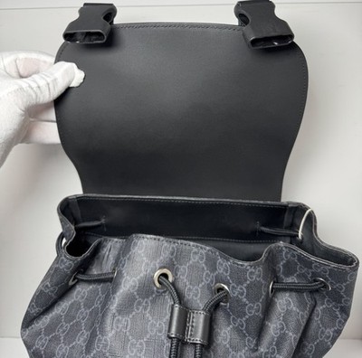 GUCCI 495563 GG Supreme Canvas Backpack Black Leather Trim Men's Bag #2