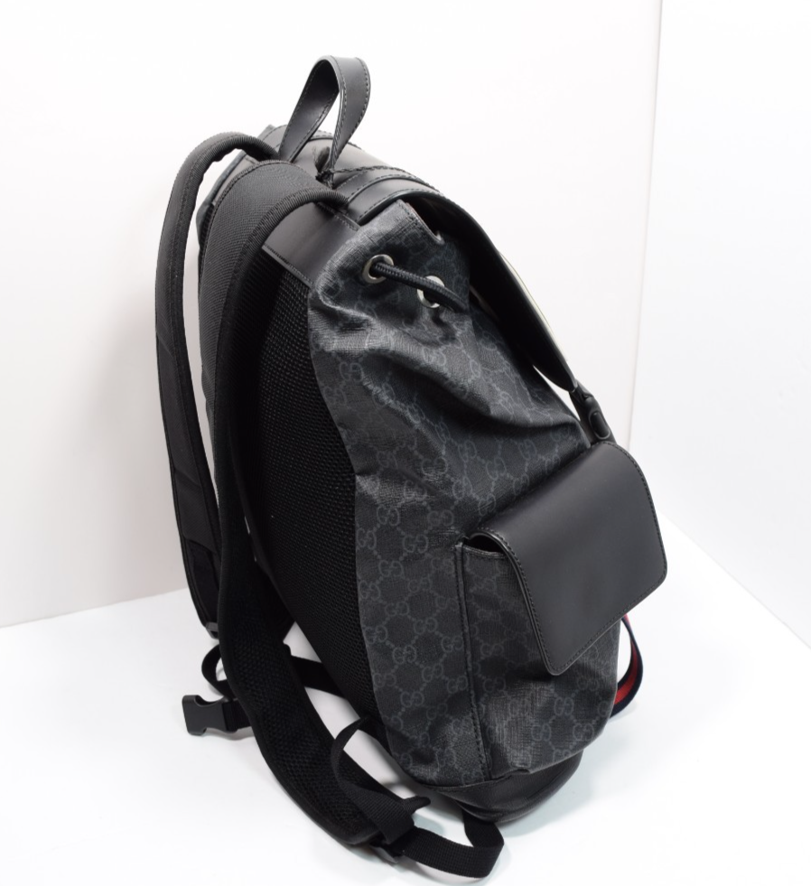 GUCCI 495563 GG Supreme Canvas Backpack Black Leather Trim Men's Bag #6