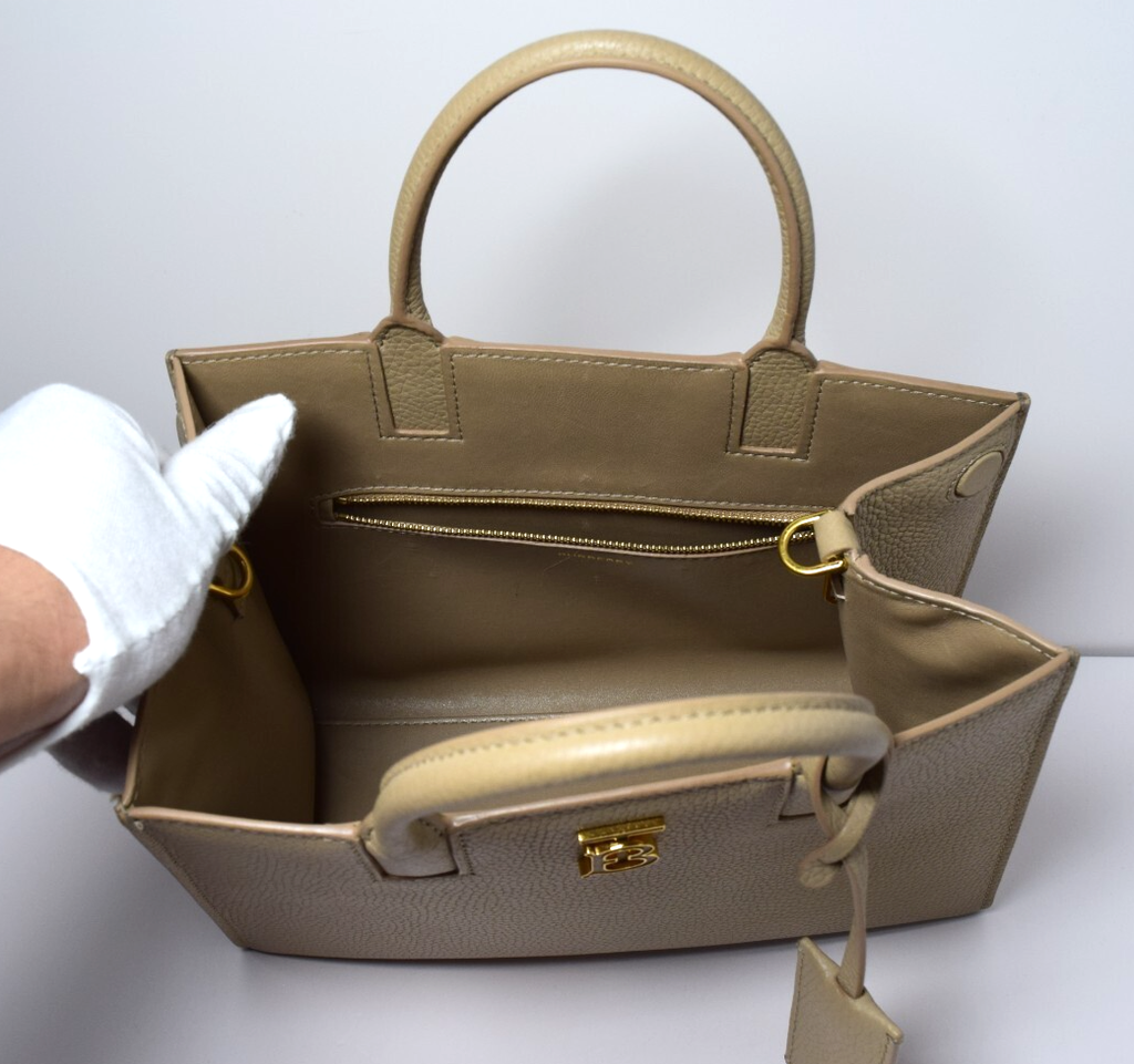 Burberry Frances Tote Leather Beige Mini #16